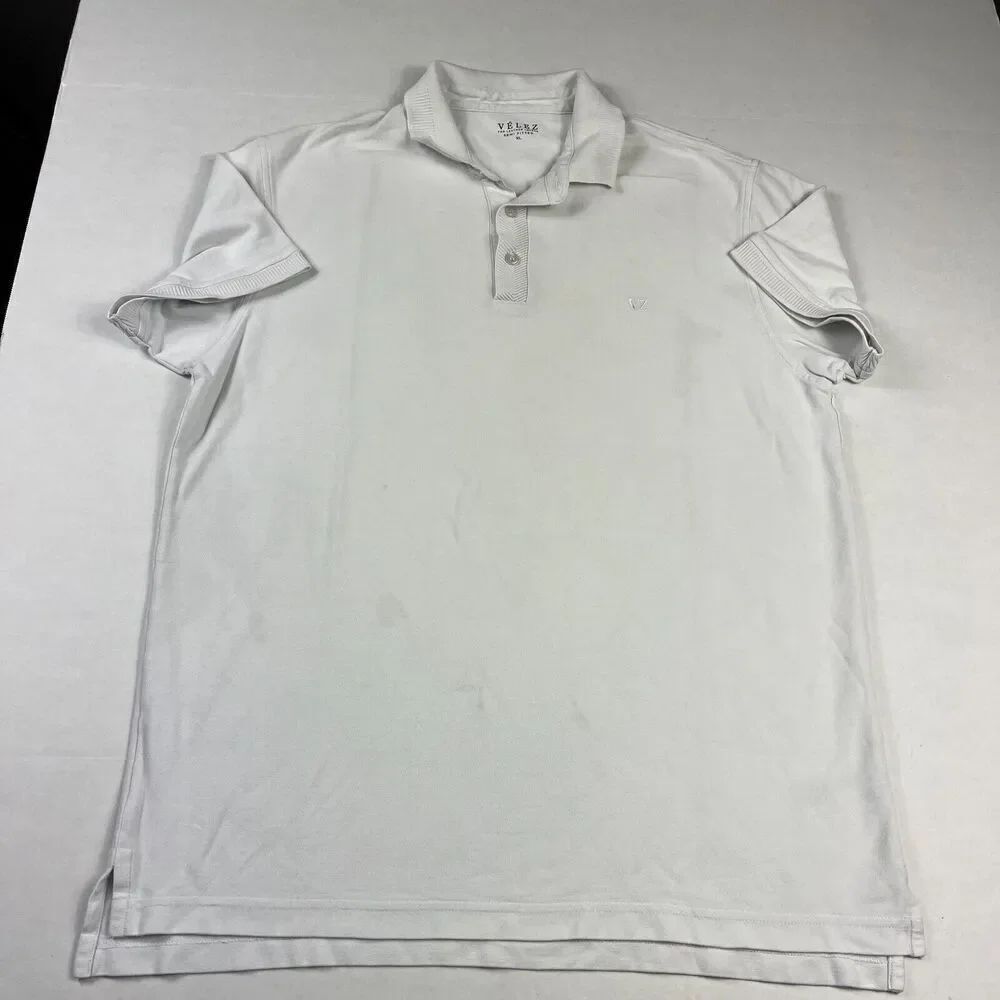 Velez Mens Polo Shirt White Short Sleeve Business Casual Semi Fitted Top XL FLAW